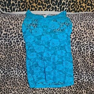 Blue Lace Floral Tank Top